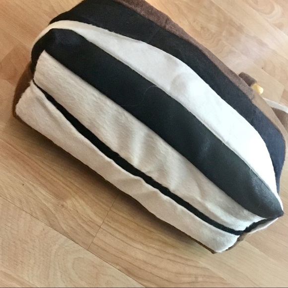 Soft Alpaca wool patchwork satchel bamboo handles - Picture 3 of 8